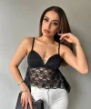 Kadın Dantelli İnce Askılı Sırt Bağlamalı Transparan Bluz