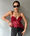 Kadın Dantelli İnce Askılı Sırt Bağlamalı Transparan Bluz