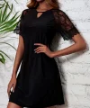 Kadın Dantelli Kısa Kollu Damla Yaka Krep Elbise