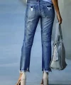 Kadın Dar Kesim Cepli önden Yırtık Desenli Denim Pantolon