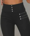 Kadın Deri çıt çıt Detaylı Toparlayıcı Dalgıç Tayt Pantolon