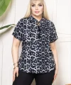 Kadın Desenli Püsküllü Viskon Bluz Bebe Yaka Kısa Kollu Big Size Rahat Kesim - Desenli
