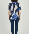 Kadın Desenli Püsküllü Viskon Bluz Bebe Yaka Kısa Kollu Big Size Rahat Kesim - Desenli