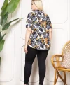 Kadın Desenli Püsküllü Viskon Bluz Bebe Yaka Kısa Kollu Big Size Rahat Kesim - Desenli