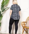 Kadın Desenli Püsküllü Viskon Bluz Bebe Yaka Kısa Kollu Big Size Rahat Kesim - Desenli