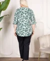 Kadın Desenli Püsküllü Viskon Bluz Bebe Yaka Kısa Kollu Big Size Rahat Kesim - Desenli