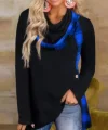 Kadın Dökümlü Yaka Ekose Detay Asimetrik Kesim Tunik