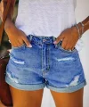 Kadın Double Paça Yırtık Kot şort