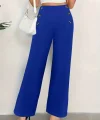 Kadın Düğme Detay Bol Paça Ithal Krep Pantolon