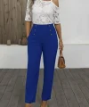Kadın Düğme Detay Bol Paça Ithal Krep Pantolon