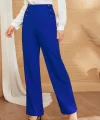 Kadın Düğme Detay Bol Paça Ithal Krep Pantolon