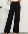 Kadın Düğme Detay Bol Paça Ithal Krep Pantolon