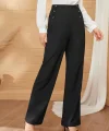 Kadın Düğme Detay Bol Paça Ithal Krep Pantolon