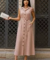 Kadın Düğme Detay Kuşak Dahil Elbise
