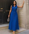 Kadın Düğme Detay Kuşak Dahil Elbise
