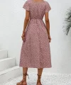 Kadın Düğme Detaylı çiçek Desen Midi Boy Süprem Kloş Elbise