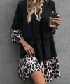 Kadın Fakir Kol V Yakalı Leopar Desen Detaylı Trikoton Elbise
