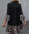 Kadın Fakir Kol V Yakalı Leopar Desen Detaylı Trikoton Elbise