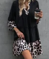 Kadın Fakir Kol V Yakalı Leopar Desen Detaylı Trikoton Elbise