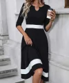 Kadın Fakir Kol Yakası Açık Blok Renkli Krep Midi Elbise