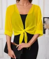 Kadın Fakir Kollu önden Bağlamalı Kısa şifon Bolero Ceket
