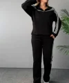 Kadın Fermuar Ve Ekose Detay weatshirt Ve Pantolon üç Iplik Kumaş Ikili Takım