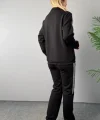 Kadın Fermuar Ve Ekose Detay weatshirt Ve Pantolon üç Iplik Kumaş Ikili Takım