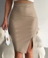 Kadın Fermuarlı Deri Kumaş Mini Etek