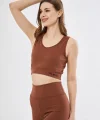 Kadın Fitilli Baskılı Crop - Kahve
