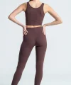 Kadın Fitilli Full Likralı Yüksek Bel Toparlayıcı Tayt Günlük ve Spor Kullanım - Kahverengi