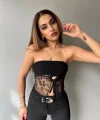 Kadın Göğüs Ve Sırt Dekolteli Transparan Dantel Detay Bluz