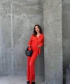 Kadın Gömlek Ve Pantolon Takım - Kırmızı