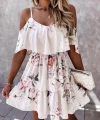 Kadın Gül Desenli Mikro Kumaş Mini Elbise