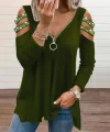 Kadın Haki Kolları Taş Işlemeli Uzun Kol Fermuarlı Viskon Bluz