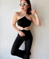Kadın Halter Yaka Bel Dokolteli Tulum