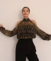 Kadın Halter Yaka Full Transparan Omuz Dekolteli Bluz