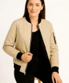 Kadın Bomber Mont Ceket – Fermuarlı, Kapitone İçi Astarlı, Su İtici Kumaş, Regular Fit, Yandan Cepli, Günlük Bahar & Kış Şık Rahat Stil - bej