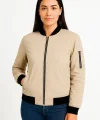 Kadın Bomber Mont Ceket – Fermuarlı, Kapitone İçi Astarlı, Su İtici Kumaş, Regular Fit, Yandan Cepli, Günlük Bahar & Kış Şık Rahat Stil - bej