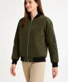 Kadın Bomber Mont Ceket – Fermuarlı, Kapitone İçi Astarlı, Su İtici Kumaş, Regular Fit, Yandan Cepli, Günlük Bahar & Kış Şık Rahat Stil - Haki