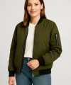 Kadın Bomber Mont Ceket – Fermuarlı, Kapitone İçi Astarlı, Su İtici Kumaş, Regular Fit, Yandan Cepli, Günlük Bahar & Kış Şık Rahat Stil - Haki