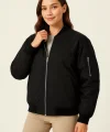 Kadın Bomber Mont Ceket – Fermuarlı, Kapitone İçi Astarlı, Su İtici Kumaş, Regular Fit, Yandan Cepli, Günlük Bahar & Kış Şık Rahat Stil - Siyah
