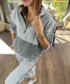 Kadın İki İplik Kumaş Fermuar Detay Kapüşonlu İkili Takım