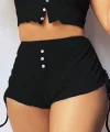 Kadın Ip Askılı Crop Bluz Ve Yanlardan Büzgülü Ikili Kaşkorse Short Takım