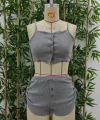 Kadın Ip Askılı Crop Bluz Ve Yanlardan Büzgülü Ikili Kaşkorse Short Takım