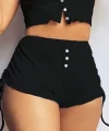 Kadın Ip Askılı Crop Bluz Ve Yanlardan Büzgülü Ikili Kaşkorse Short Takım