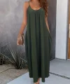 Kadın Ip Askılı Geniş V Yakalı Cepli Viskon Elbise