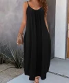 Kadın Ip Askılı Geniş V Yakalı Cepli Viskon Elbise