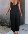 Kadın Ip Askılı Geniş V Yakalı Cepli Viskon Elbise