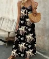 Kadın Ip Askılı V Yakalı çiçek Desenli Süprem Elbise