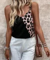 Kadın Ip Askılı V Yakalı Leopar Desenli Viskon Bluz